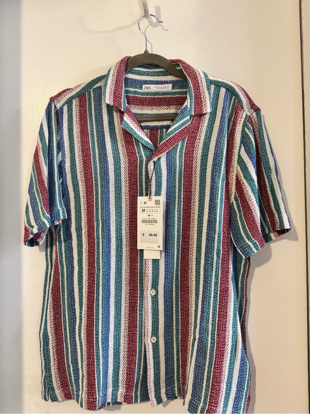 Zara Multicolor Striped Short Sleeve Button-Down Shirt